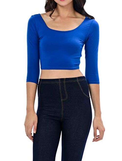 Womens Trendy Solid Color Basic Scooped Neck and Back Crop Top