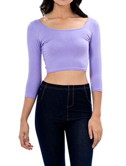 Womens Trendy Solid Color Basic Scooped Neck and Back Crop Top