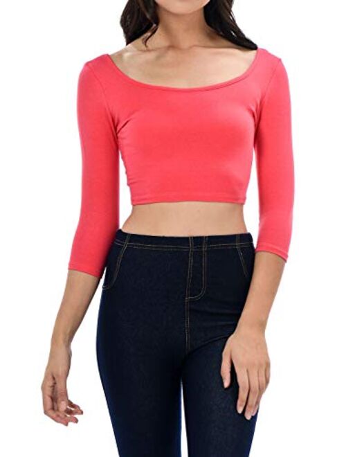 Womens Trendy Solid Color Basic Scooped Neck and Back Crop Top