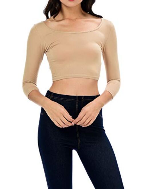 Womens Trendy Solid Color Basic Scooped Neck and Back Crop Top