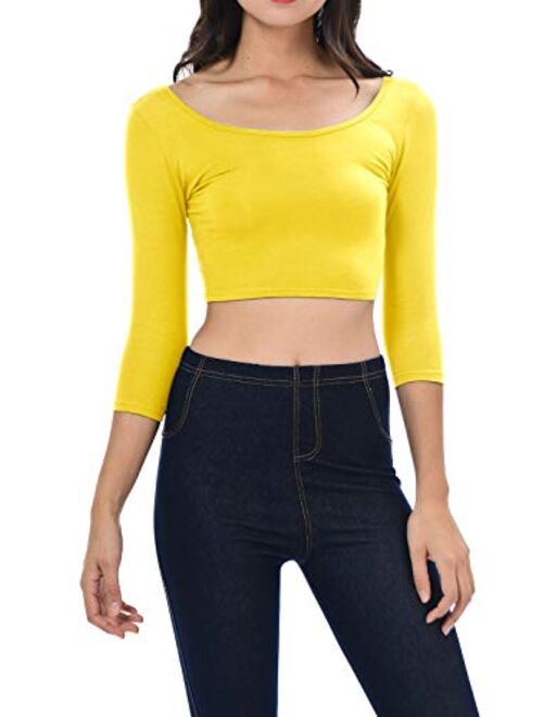 Womens Trendy Solid Color Basic Scooped Neck and Back Crop Top