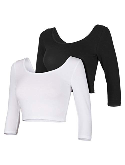 Womens Trendy Solid Color Basic Scooped Neck and Back Crop Top