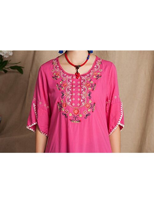 Ashir Aley Womens Girls Embroidered Peasant Tops Mexican Bohemian Blouses