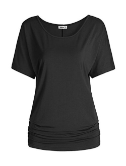 Esenchel Women's Short Sleeves Dolman Top Scoop Neck Drape Shirt