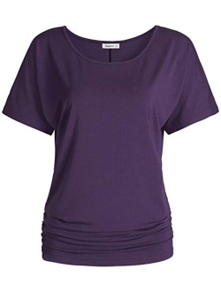 Esenchel Women's Short Sleeves Dolman Top Scoop Neck Drape Shirt