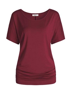 Esenchel Women's Short Sleeves Dolman Top Scoop Neck Drape Shirt