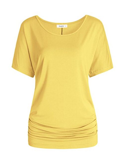 Esenchel Women's Short Sleeves Dolman Top Scoop Neck Drape Shirt