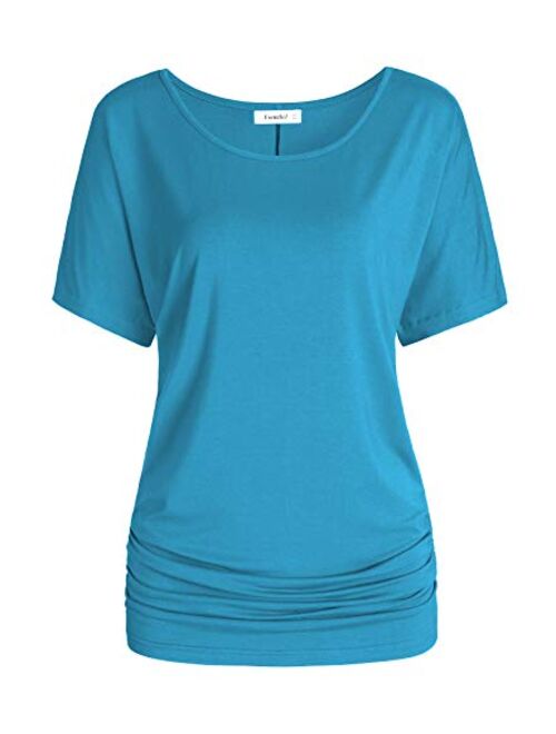 Esenchel Women's Short Sleeves Dolman Top Scoop Neck Drape Shirt