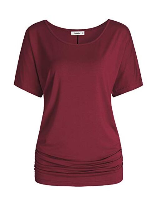 Esenchel Women's Short Sleeves Dolman Top Scoop Neck Drape Shirt