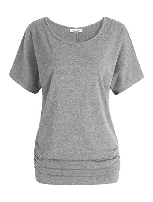 Esenchel Women's Short Sleeves Dolman Top Scoop Neck Drape Shirt