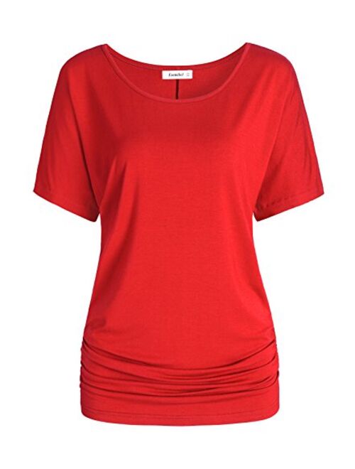 Esenchel Women's Short Sleeves Dolman Top Scoop Neck Drape Shirt