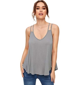 Women's Flowy V Neck Strappy Tank Tops Loose Cami Top