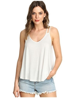 Women's Flowy V Neck Strappy Tank Tops Loose Cami Top