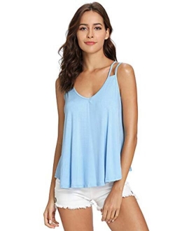 Women's Flowy V Neck Strappy Tank Tops Loose Cami Top