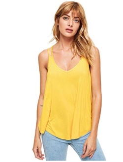 Women's Flowy V Neck Strappy Tank Tops Loose Cami Top