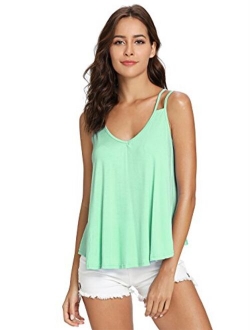 Women's Flowy V Neck Strappy Tank Tops Loose Cami Top