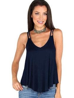 Women's Flowy V Neck Strappy Tank Tops Loose Cami Top