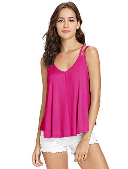 MakeMeChic Women's Flowy V Neck Strappy Tank Tops Loose Cami Top