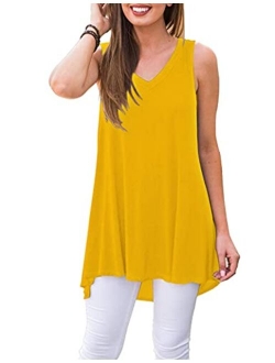 WNEEDU Women's Summer Sleeveless Tunic Casual V-Neck T-Shirt Tank Tops Blouse