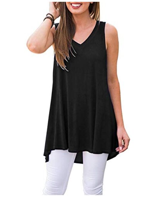 WNEEDU Women's Summer Sleeveless Tunic Casual V-Neck T-Shirt Tank Tops Blouse