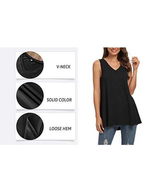 WNEEDU Women's Summer Sleeveless Tunic Casual V-Neck T-Shirt Tank Tops Blouse