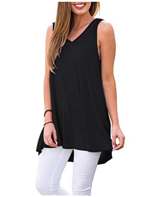 WNEEDU Women's Summer Sleeveless Tunic Casual V-Neck T-Shirt Tank Tops Blouse