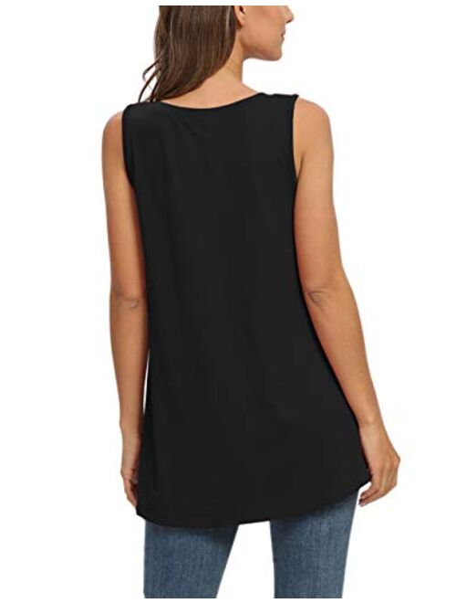 WNEEDU Women's Summer Sleeveless Tunic Casual V-Neck T-Shirt Tank Tops Blouse