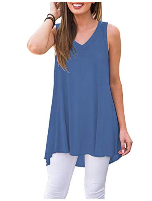 WNEEDU Women's Summer Sleeveless Tunic Casual V-Neck T-Shirt Tank Tops Blouse