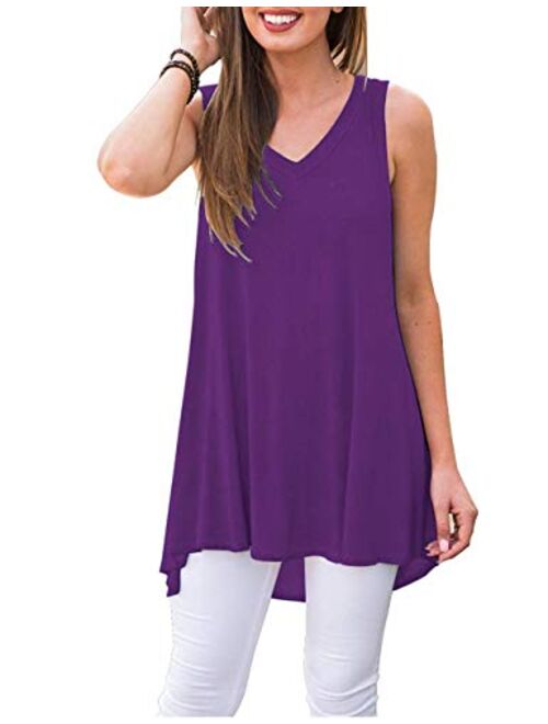 WNEEDU Women's Summer Sleeveless Tunic Casual V-Neck T-Shirt Tank Tops Blouse