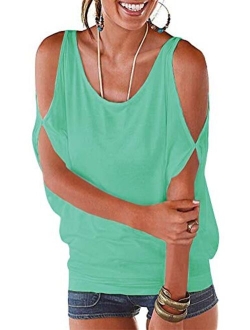 PINUPART Women's Casual Summer Loose Shirt Cold Shoulder Top