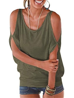 PINUPART Women's Casual Summer Loose Shirt Cold Shoulder Top