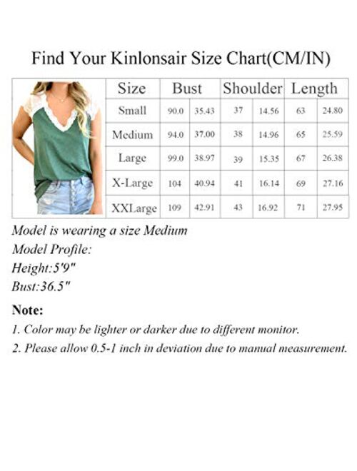 Kinlonsair Women Crochet Lace Basic V-Neck T-Shirt Short Sleeve Loose Fitting Tunic