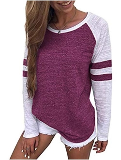 Locryz Women's Raglan Long Sleeve T-Shirt Loose Blouse Henley V Neck Baseball Tee Shirt Tops