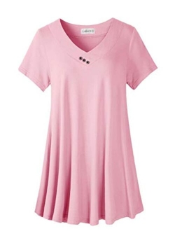 LARACE Women's Plus Size Tunic Tops Short Sleeve V Neck Blouses Basic T Shirt