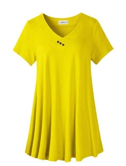 LARACE Women's Plus Size Tunic Tops Short Sleeve V Neck Blouses Basic T Shirt