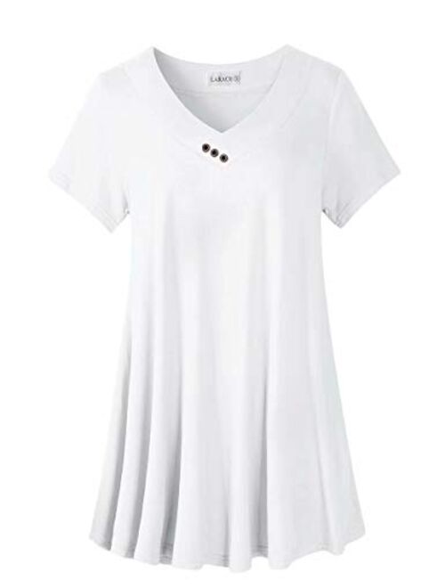 LARACE Women's Plus Size Tunic Tops Short Sleeve V Neck Blouses Basic T Shirt