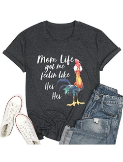 Mom Life Shirts for Women Mom Life Got Me Feelin Like HEI HEI Short Sleeve T-Shirt Themed Party Casual Top