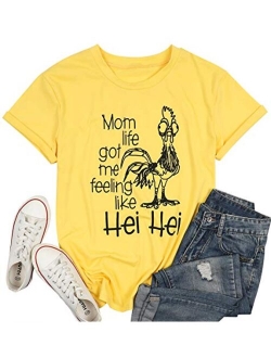 Mom Life Shirts for Women Mom Life Got Me Feelin Like HEI HEI Short Sleeve T-Shirt Themed Party Casual Top