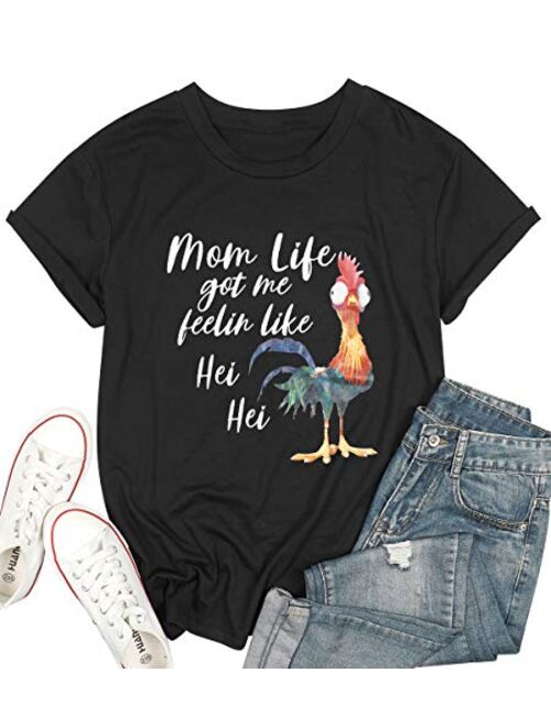 Mom Life Shirts for Women Mom Life Got Me Feelin Like HEI HEI Short Sleeve T-Shirt Themed Party Casual Top