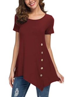 VIISHOW Women's Long Sleeve Scoop Neck Button Side Tunic Tops Blouse