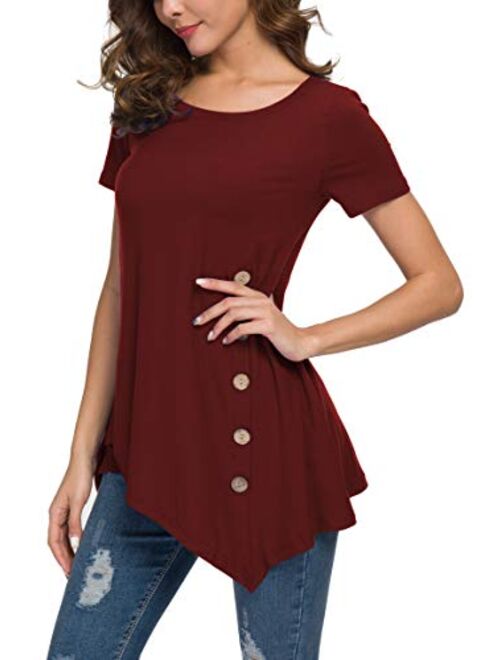 VIISHOW Women's Long Sleeve Scoop Neck Button Side Tunic Tops Blouse