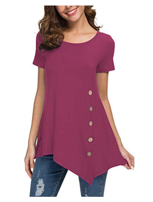 VIISHOW Women's Long Sleeve Scoop Neck Button Side Tunic Tops Blouse