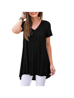 AWULIFFAN Women's Summer Casual Short Sleeve V-Neck T-Shirt Tunic Tops Blouse Shirts