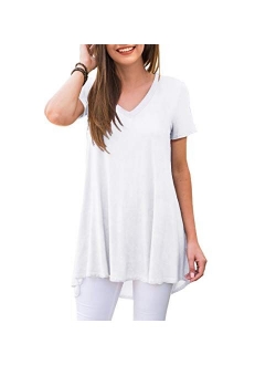 AWULIFFAN Women's Summer Casual Short Sleeve V-Neck T-Shirt Tunic Tops Blouse Shirts