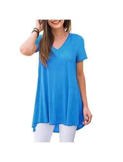 AWULIFFAN Women's Summer Casual Short Sleeve V-Neck T-Shirt Tunic Tops Blouse Shirts