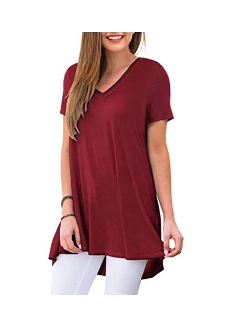 AWULIFFAN Women's Summer Casual Short Sleeve V-Neck T-Shirt Tunic Tops Blouse Shirts