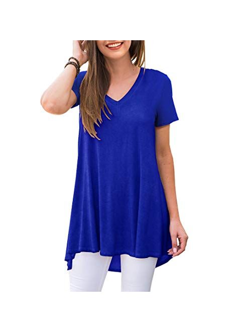 AWULIFFAN Women's Summer Casual Short Sleeve V-Neck T-Shirt Tunic Tops Blouse Shirts