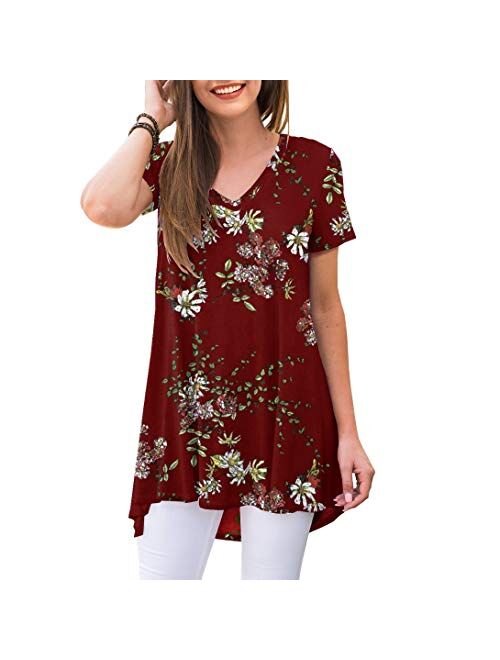 AWULIFFAN Women's Summer Casual Short Sleeve V-Neck T-Shirt Tunic Tops Blouse Shirts