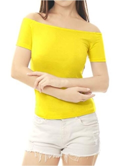 Women's Slim Fit Short Sleeves Off The Shoulder Cropped Top