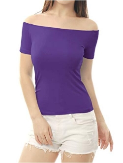 Women's Slim Fit Short Sleeves Off The Shoulder Cropped Top